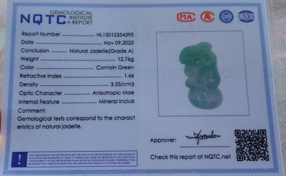 Certified Green Burma 100% Natural A Jade jadeite Pendant Frog Toad Gourd Coin Necklace 招财蟾 639820  TN