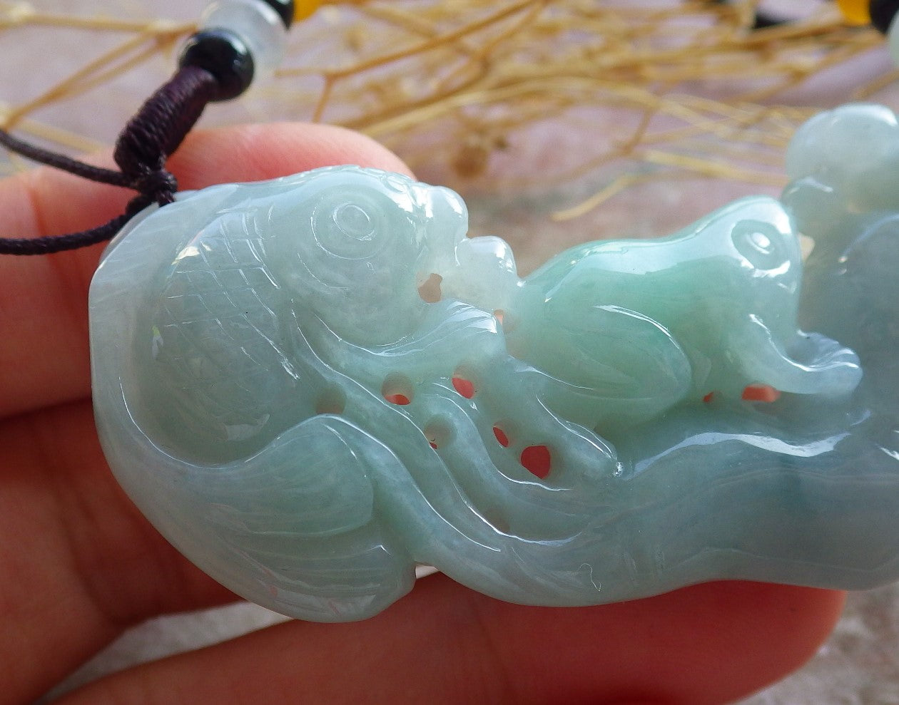 Certified Green Burma 100% Natural A Jade jadeite Pendant Frog Toad Fish Ginseng Coin Necklace 招财蟾 639849  TN