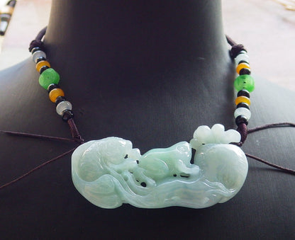 Certified Green Burma 100% Natural A Jade jadeite Pendant Frog Toad Fish Ginseng Coin Necklace 招财蟾 639849  TN