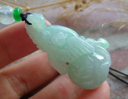 Certified Green Burma 100% Natural A Jade jadeite Pendant Phoenix Bird Gourd Coin Necklace 639857  TN