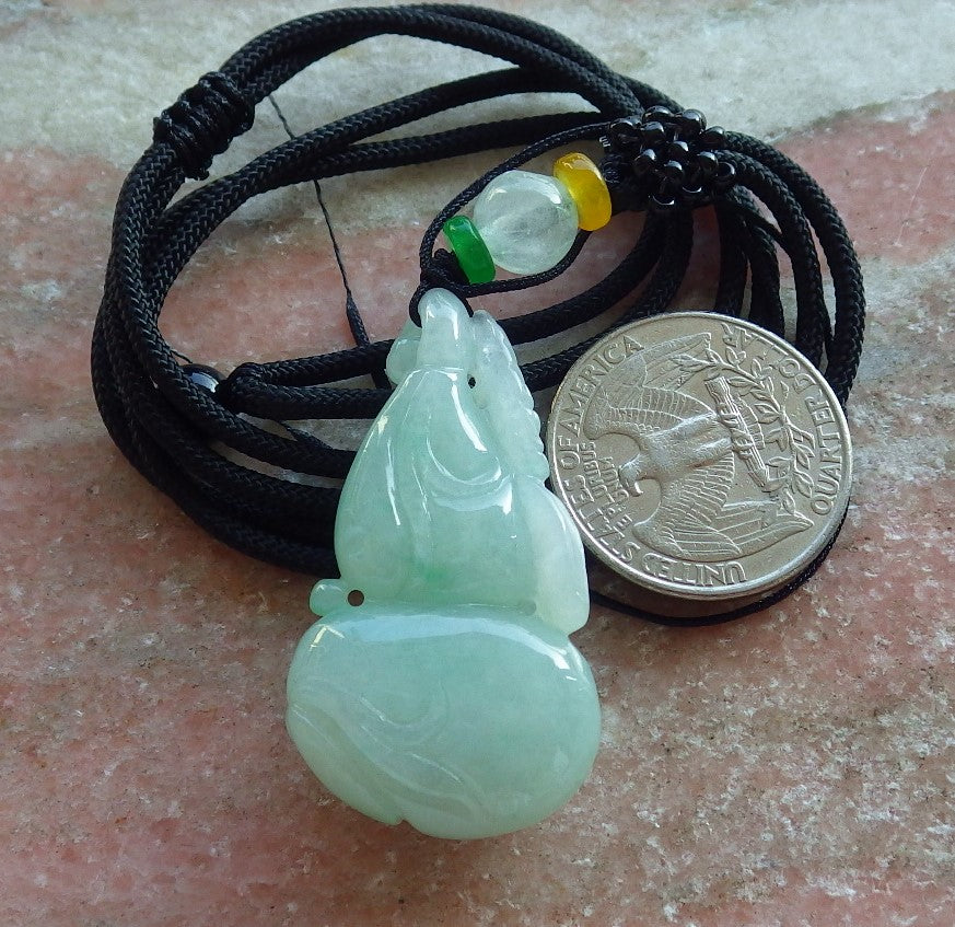 Certified Green Burma 100% Natural A Jade jadeite Pendant Phoenix Bird Gourd Coin Necklace 639857  TN