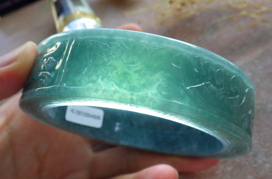 Certified JADE Jadeite Dragon Phoenix Bangle Bracelet 63 mm 639882 TN