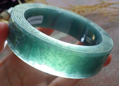 Certified JADE Jadeite Dragon Phoenix Bangle Bracelet 63 mm 639882 TN