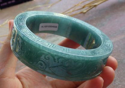 Certified JADE Jadeite Dragon Phoenix Bangle Bracelet 63 mm 639882 TN