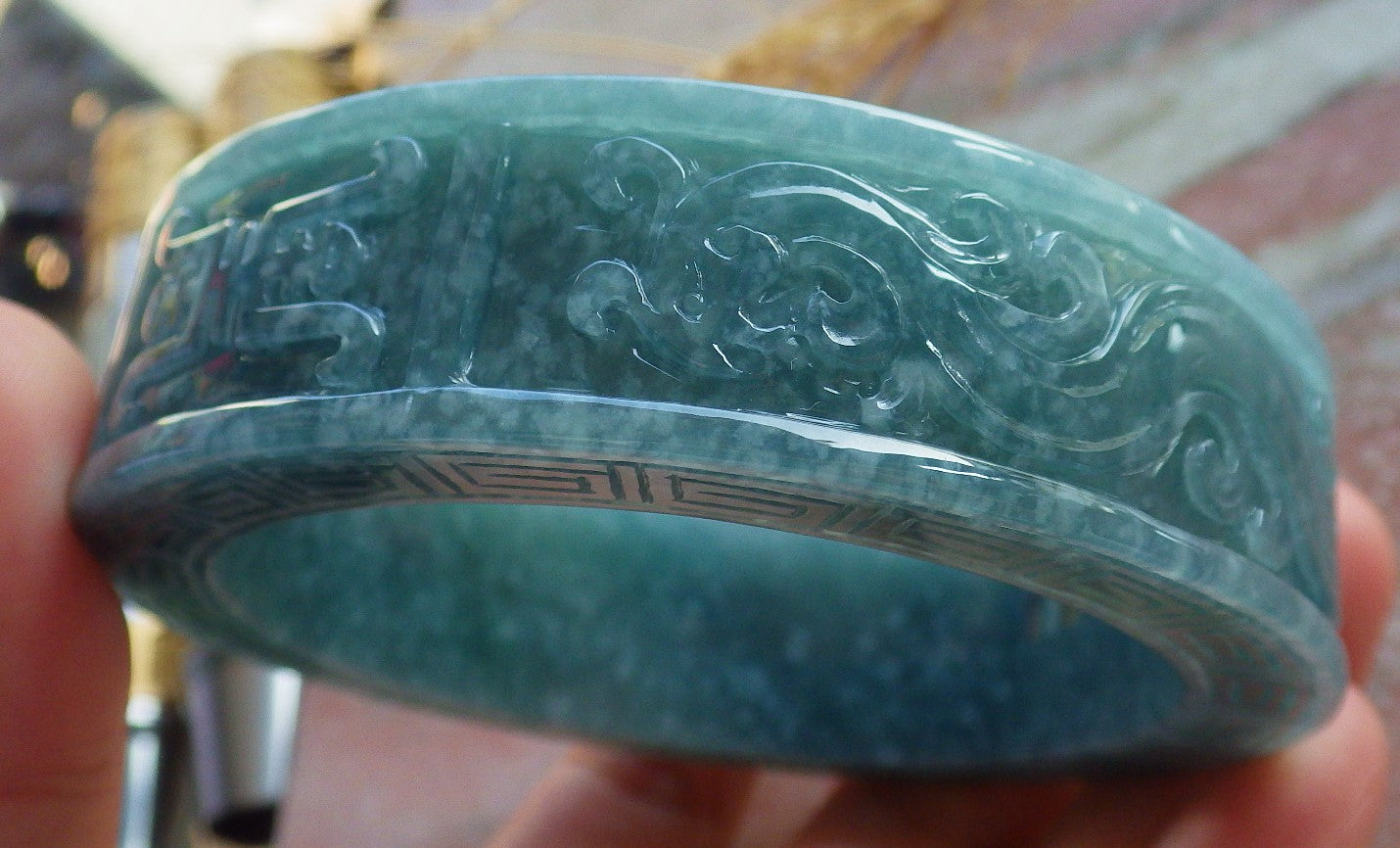 Certified JADE Jadeite Dragon Phoenix Bangle Bracelet 63 mm 639882 TN