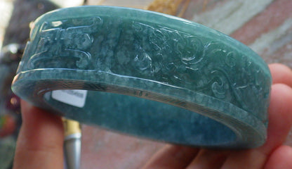 Certified JADE Jadeite Dragon Phoenix Bangle Bracelet 63 mm 639882 TN