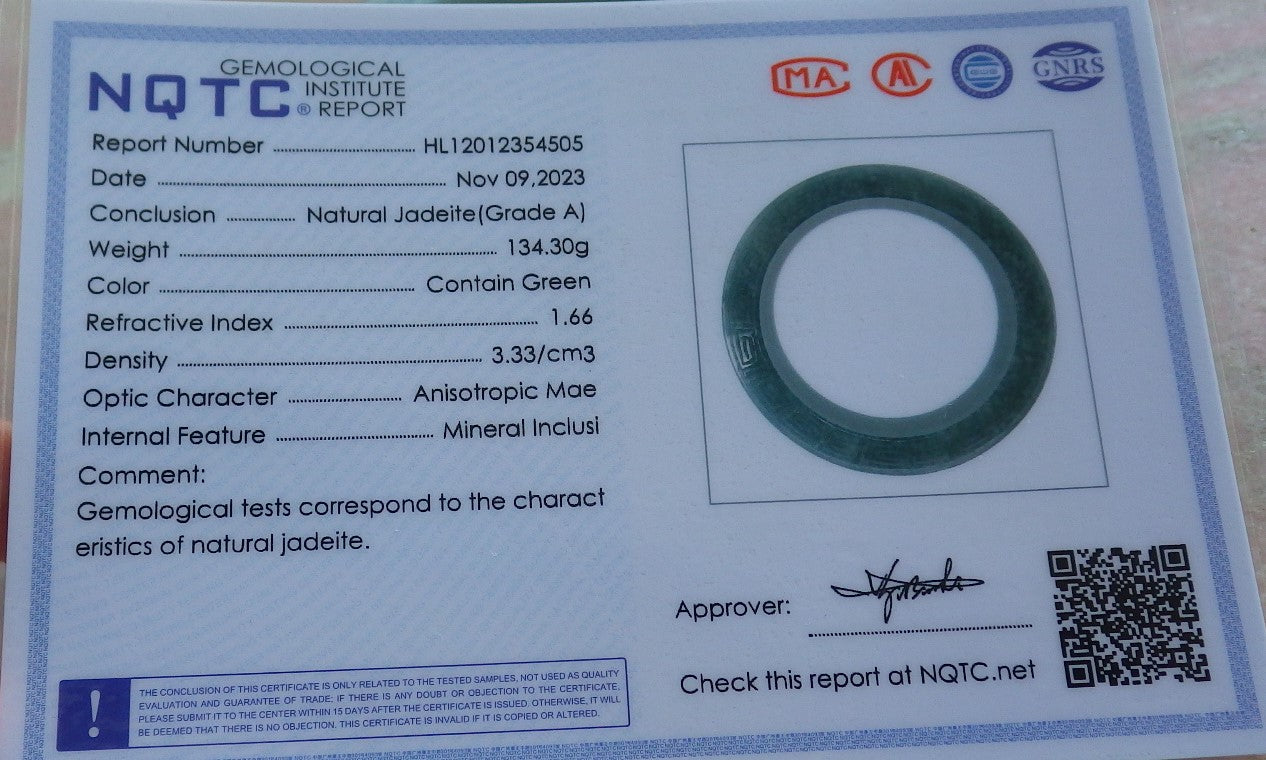 Certified JADE Jadeite Dragon Phoenix Bangle Bracelet 63 mm 639882 TN