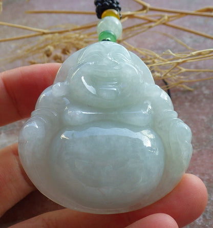 Certified Green Nurma 100% Natural A Jade jadeite Pendant Happy Buddha God Necklace 开心佛 639910  TN