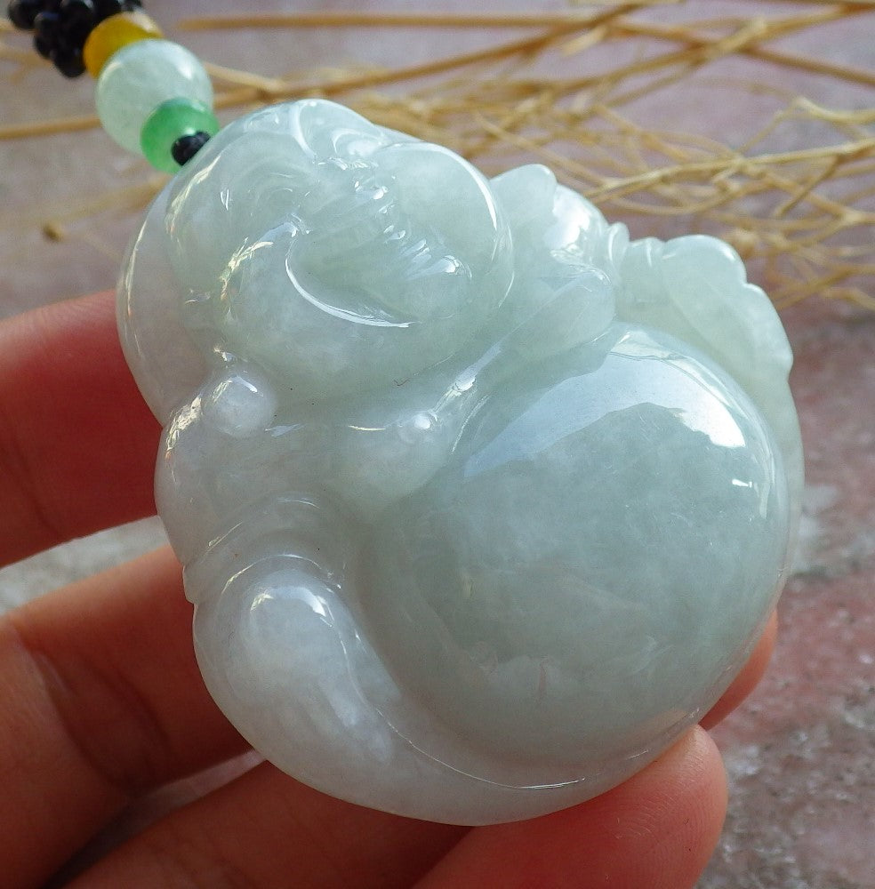 Certified Green Nurma 100% Natural A Jade jadeite Pendant Happy Buddha God Necklace 开心佛 639910  TN