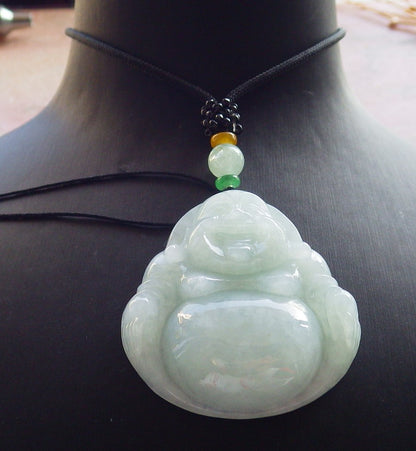 Certified Green Nurma 100% Natural A Jade jadeite Pendant Happy Buddha God Necklace 开心佛 639910  TN
