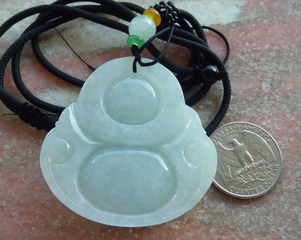 Certified Green Nurma 100% Natural A Jade jadeite Pendant Happy Buddha God Necklace 开心佛 639910  TN