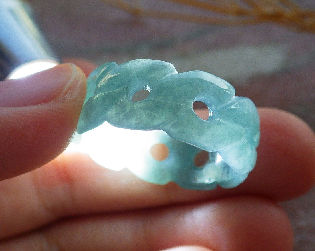 Certified Icy Green Burma 100% Natural A JADE Jadeite Knotted RING USA. 10.25 戒指 639934  TN