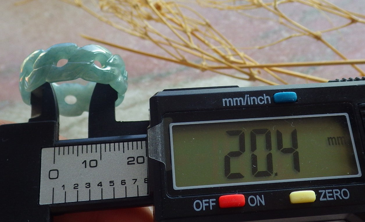 Certified Icy Green Burma 100% Natural A JADE Jadeite Knotted RING USA. 10.25 戒指 639934  TN