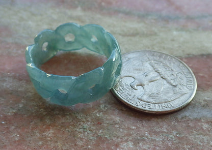 Certified Icy Green Burma 100% Natural A JADE Jadeite Knotted RING USA. 10.25 戒指 639934  TN