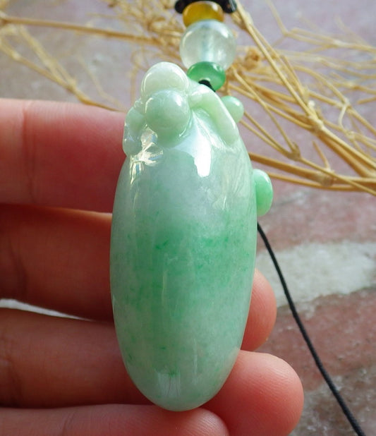 Certified Green Burma 100% Natural A Jade jadeite Pendant Monkey Peach Coin Necklace 猴子 639943  TN