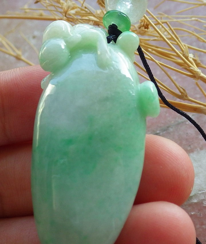 Certified Green Burma 100% Natural A Jade jadeite Pendant Monkey Peach Coin Necklace 猴子 639943  TN