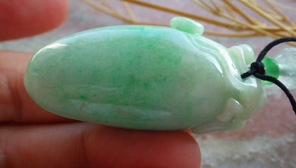 Certified Green Burma 100% Natural A Jade jadeite Pendant Monkey Peach Coin Necklace 猴子 639943  TN