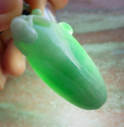 Certified Green Burma 100% Natural A Jade jadeite Pendant Monkey Peach Coin Necklace 猴子 639943  TN