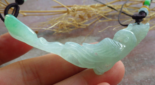 Certified Icy Green Burma 100% Natural A Jade jadeite Pendant Phoenix Ruyi Necklace 凤凰 639968  TN