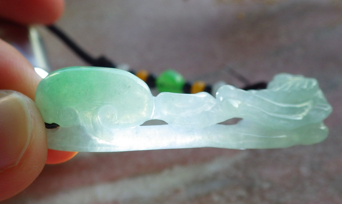 Certified Icy Green Burma 100% Natural A Jade jadeite Pendant Phoenix Ruyi Necklace 凤凰 639968  TN