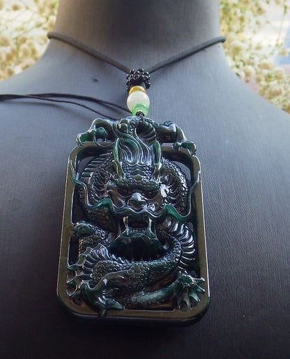Certified Icy Blue Water Green Burma 100% Natural A Jade jadeite Pendant Dragon Coin Necklace 生意兴隆 640012  TN