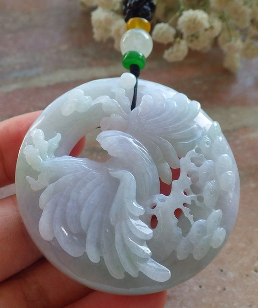 Certified Lavender Green Burma 100% Natural A Jade jadeite Pendant Eagle Tree Circle Necklace 大展宏图 640069  TN