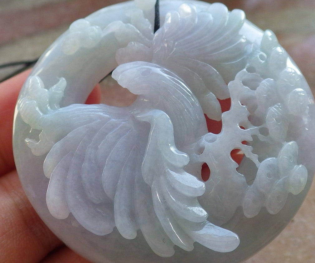 Certified Lavender Green Burma 100% Natural A Jade jadeite Pendant Eagle Tree Circle Necklace 大展宏图 640069  TN