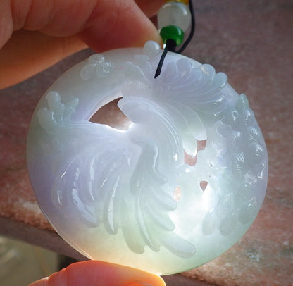 Certified Lavender Green Burma 100% Natural A Jade jadeite Pendant Eagle Tree Circle Necklace 大展宏图 640069  TN