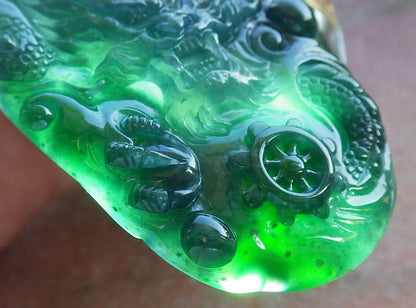 Certified Icy Blue Water Green Burma 100% Natural A Jade jadeite Pendant Dragon Bead Necklace 生意兴隆 640088  TN