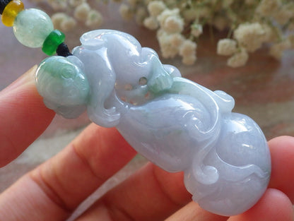 Certified Green Pale Lavender Burma 100% Natural A Jade jadeite Pendant Monkey Gourd Necklace 猴子 640160  TN