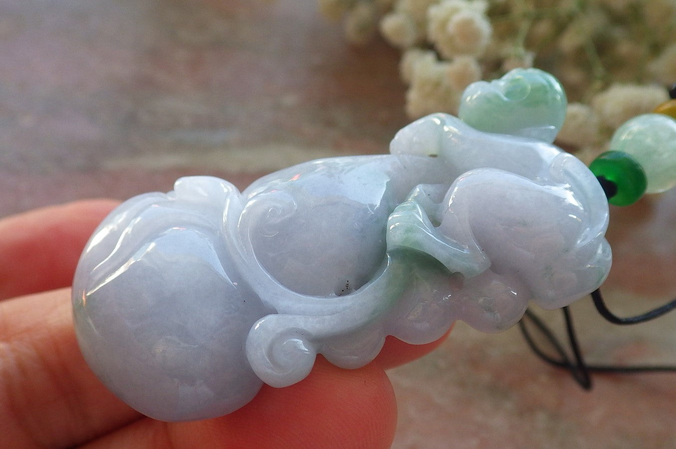 Certified Green Pale Lavender Burma 100% Natural A Jade jadeite Pendant Monkey Gourd Necklace 猴子 640160  TN
