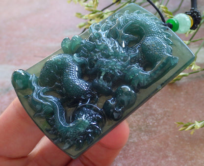 Certified Icy Green Burma 100% Natural A Jade jadeite Pendant Dragon Bead Necklace 生意兴隆 640196  TN