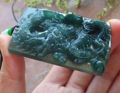 Certified Icy Green Burma 100% Natural A Jade jadeite Pendant Dragon Bead Necklace 生意兴隆 640196  TN