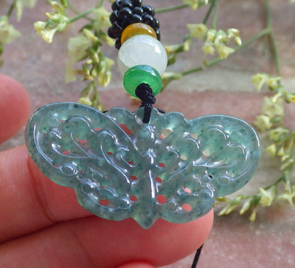 Certified Icy Green Burma 100% Natural A Jade jadeite Pendant Butterfly Neckace 蝴蝶 640206  TN