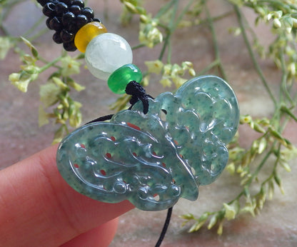 Certified Icy Green Burma 100% Natural A Jade jadeite Pendant Butterfly Neckace 蝴蝶 640206  TN