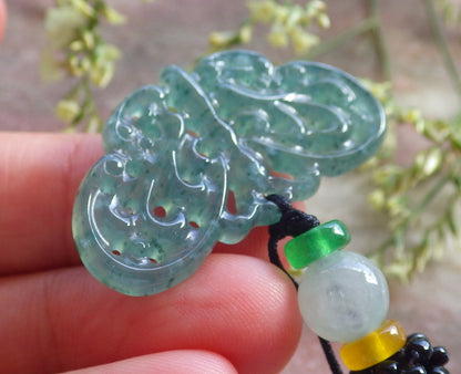 Certified Icy Green Burma 100% Natural A Jade jadeite Pendant Butterfly Neckace 蝴蝶 640206  TN