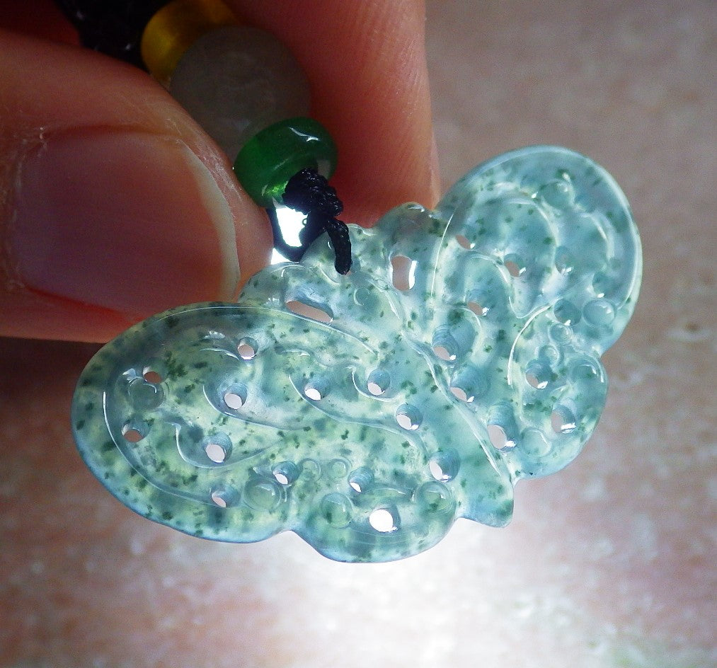 Certified Icy Green Burma 100% Natural A Jade jadeite Pendant Butterfly Neckace 蝴蝶 640206  TN