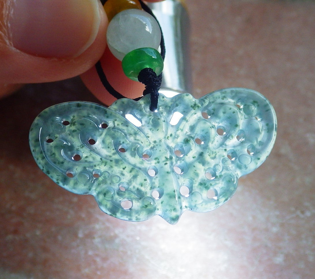 Certified Icy Green Burma 100% Natural A Jade jadeite Pendant Butterfly Neckace 蝴蝶 640206  TN