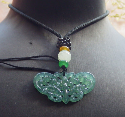 Certified Icy Green Burma 100% Natural A Jade jadeite Pendant Butterfly Neckace 蝴蝶 640206  TN