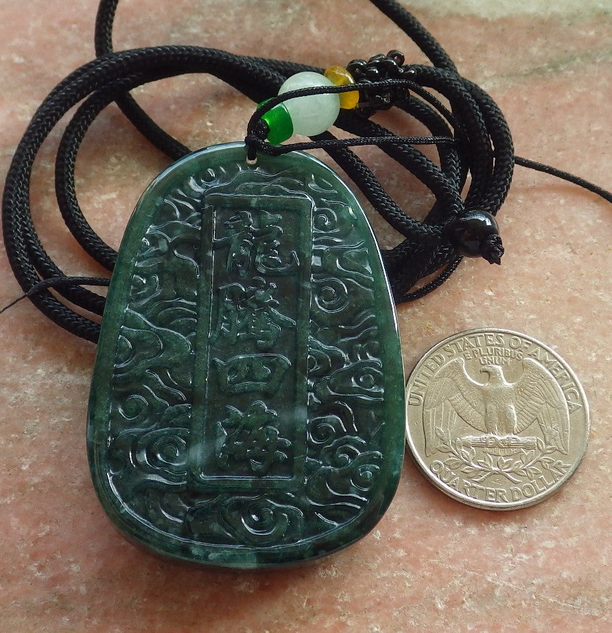 Certified Icy Green Burma 100% Natural A Jade jadeite pendant Dragon Necklace 龙腾四海 640215  TN