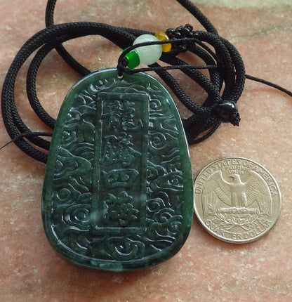 Certified Icy Green Burma 100% Natural A Jade jadeite pendant Dragon Necklace 龙腾四海 640215  TN