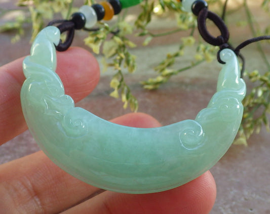 Certified Green Burma 100% Natural A Jade jadeite Pendant Dragon Phoenix Necklace 龙凤 640255  TN