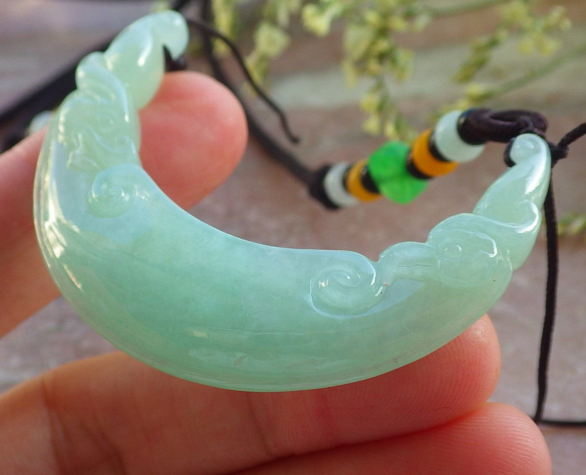 Certified Green Burma 100% Natural A Jade jadeite Pendant Dragon Phoenix Necklace 龙凤 640255  TN