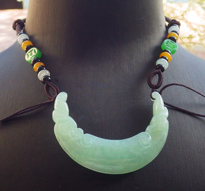 Certified Green Burma 100% Natural A Jade jadeite Pendant Dragon Phoenix Necklace 龙凤 640255  TN