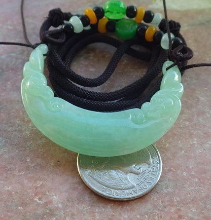 Certified Green Burma 100% Natural A Jade jadeite Pendant Dragon Phoenix Necklace 龙凤 640255  TN
