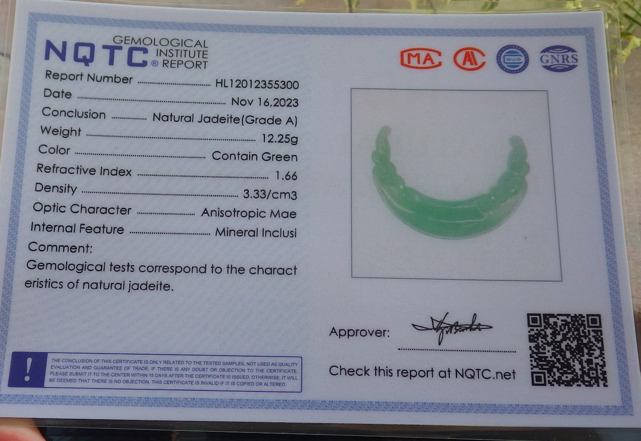 Certified Green Burma 100% Natural A Jade jadeite Pendant Dragon Phoenix Necklace 龙凤 640255  TN