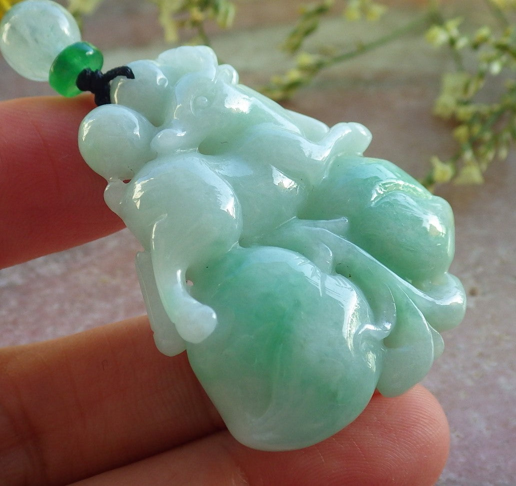 Certified Green Burma 100% Natural A Jade jadeite Pendant Deer Peach Necklace 梅花鹿 640262  TN
