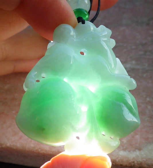 Certified Green Burma 100% Natural A Jade jadeite Pendant Deer Peach Necklace 梅花鹿 640262  TN