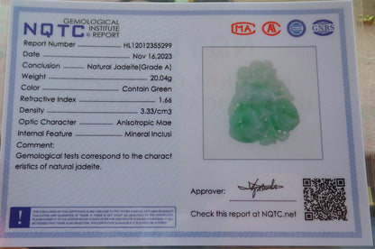 Certified Green Burma 100% Natural A Jade jadeite Pendant Deer Peach Necklace 梅花鹿 640262  TN