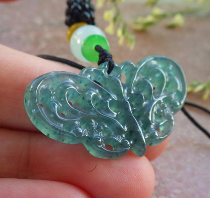 Certified Icy Green Burma 100% Natural A Jade jadeite Pendant Butterfly Neckace 蝴蝶 640277  TN